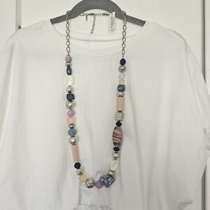 Chico's Blue and Pink Beaded Necklace Long Chain